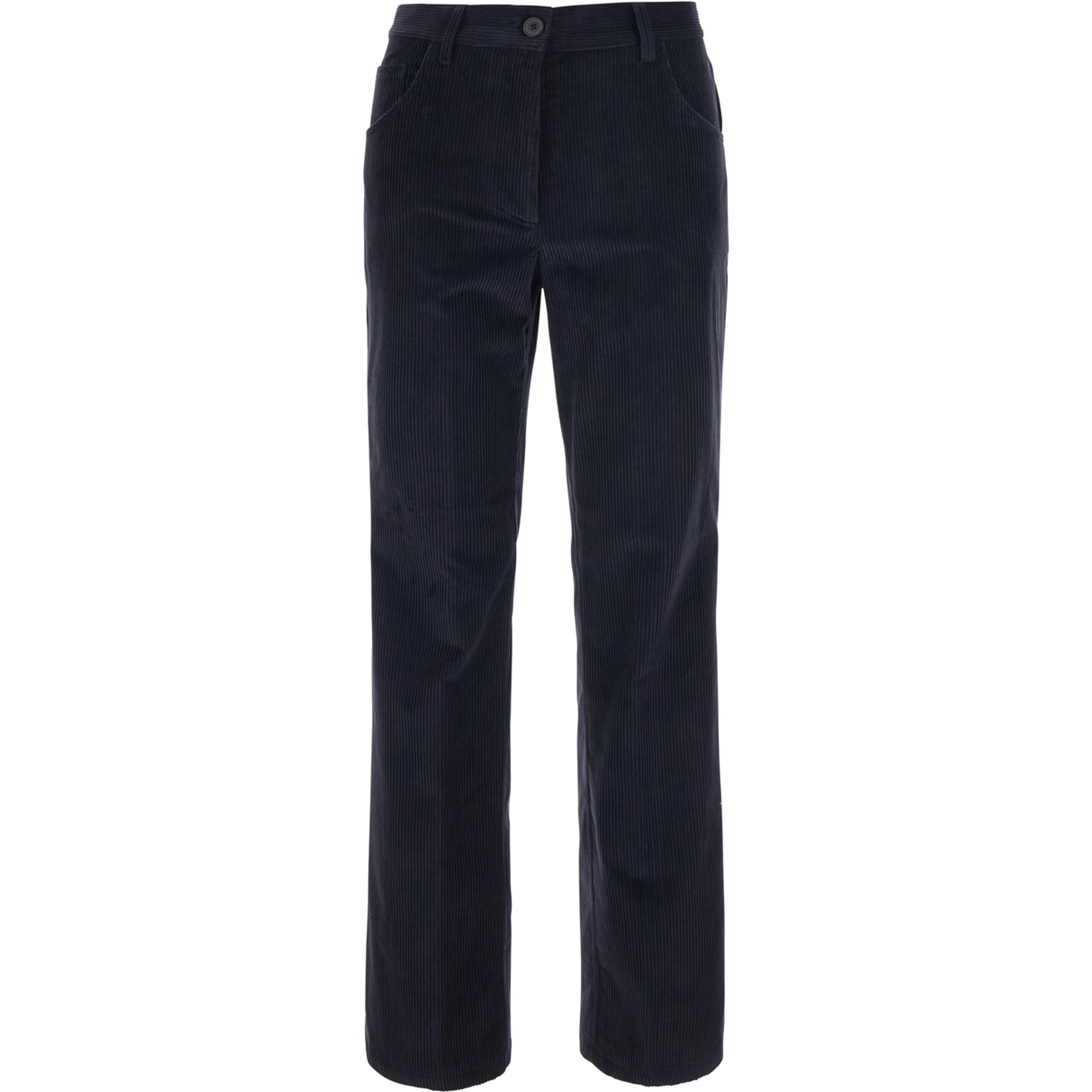 Blue Pants with Belt Loops and Five-Pocket Design in Corduroy for Women