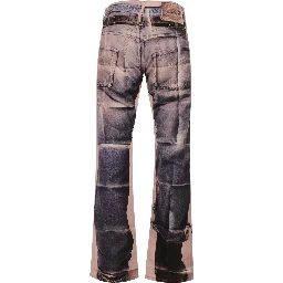 Multicolor Jeans with logo patch on the back and graphic print in denim for men