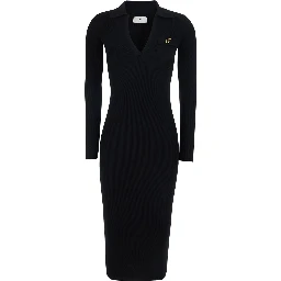 Black Dress with V-neck and logo detail on the front in Tech Fabric for women