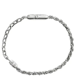Silver Bracelet with Two Contrasting Chains and Press-Stud Closure in Sterling Silver for Men