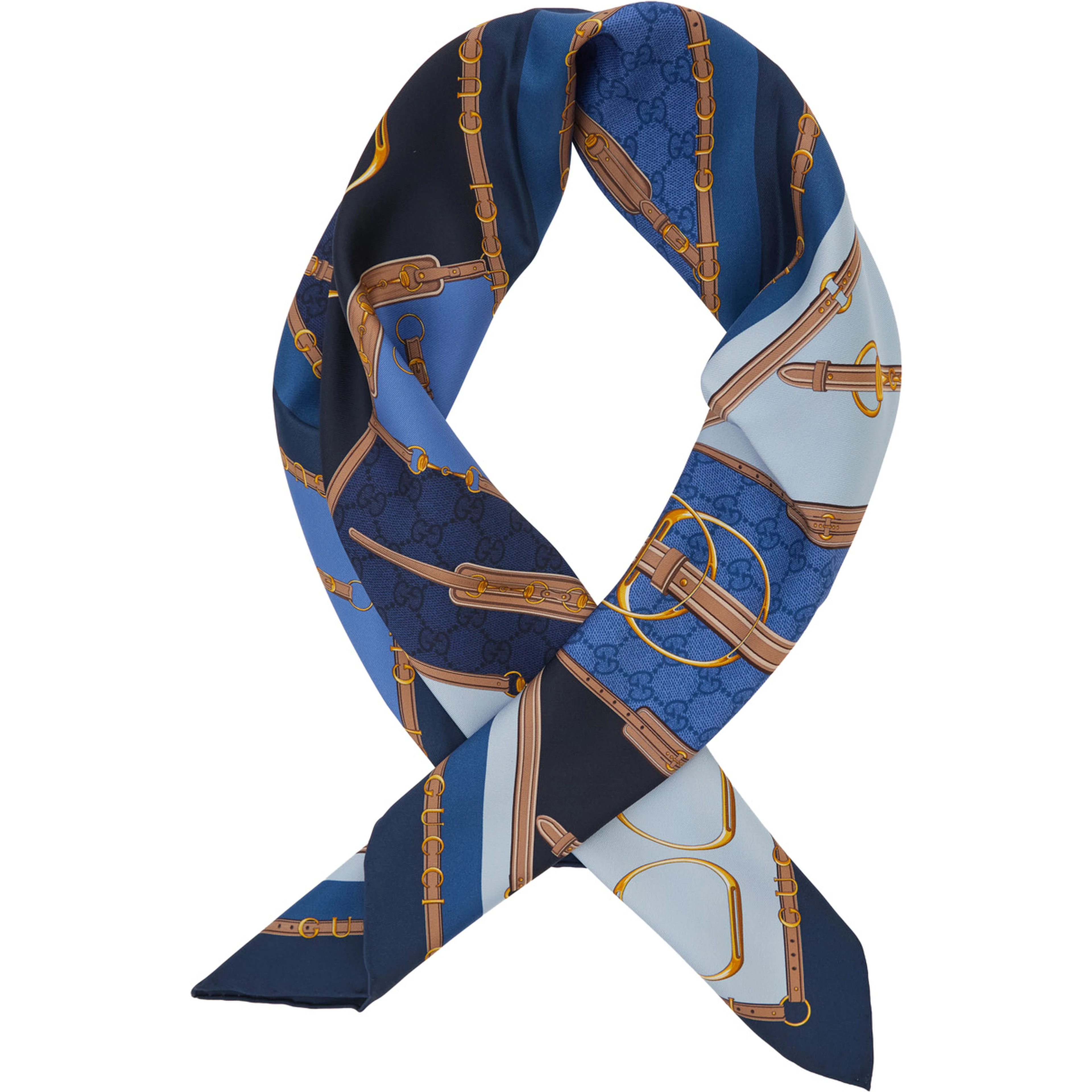 Blue Square Scarf with Equestrian Print in SIlk for Women