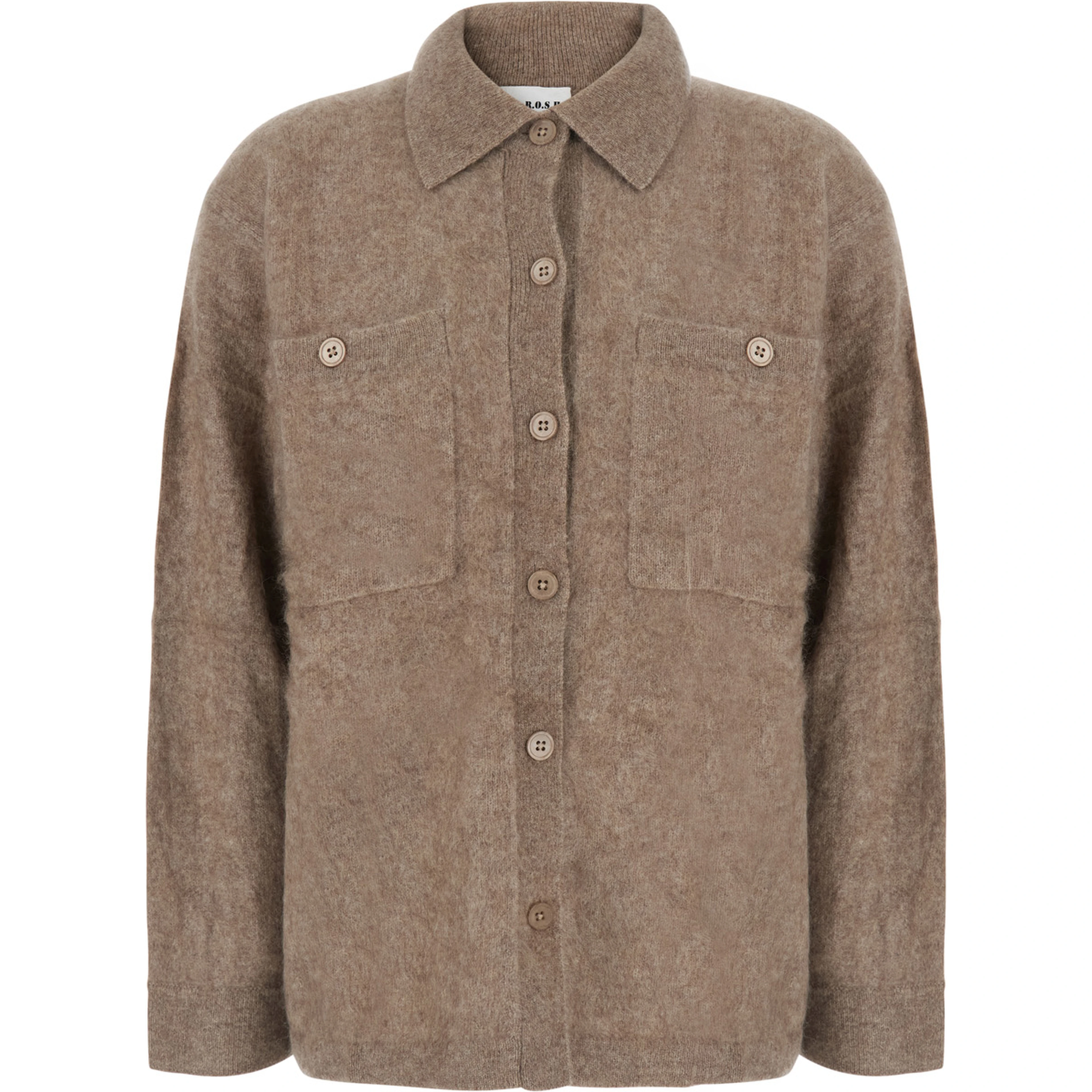 beige Sweater with classic collar and Patch pockets in wool and yak for women
