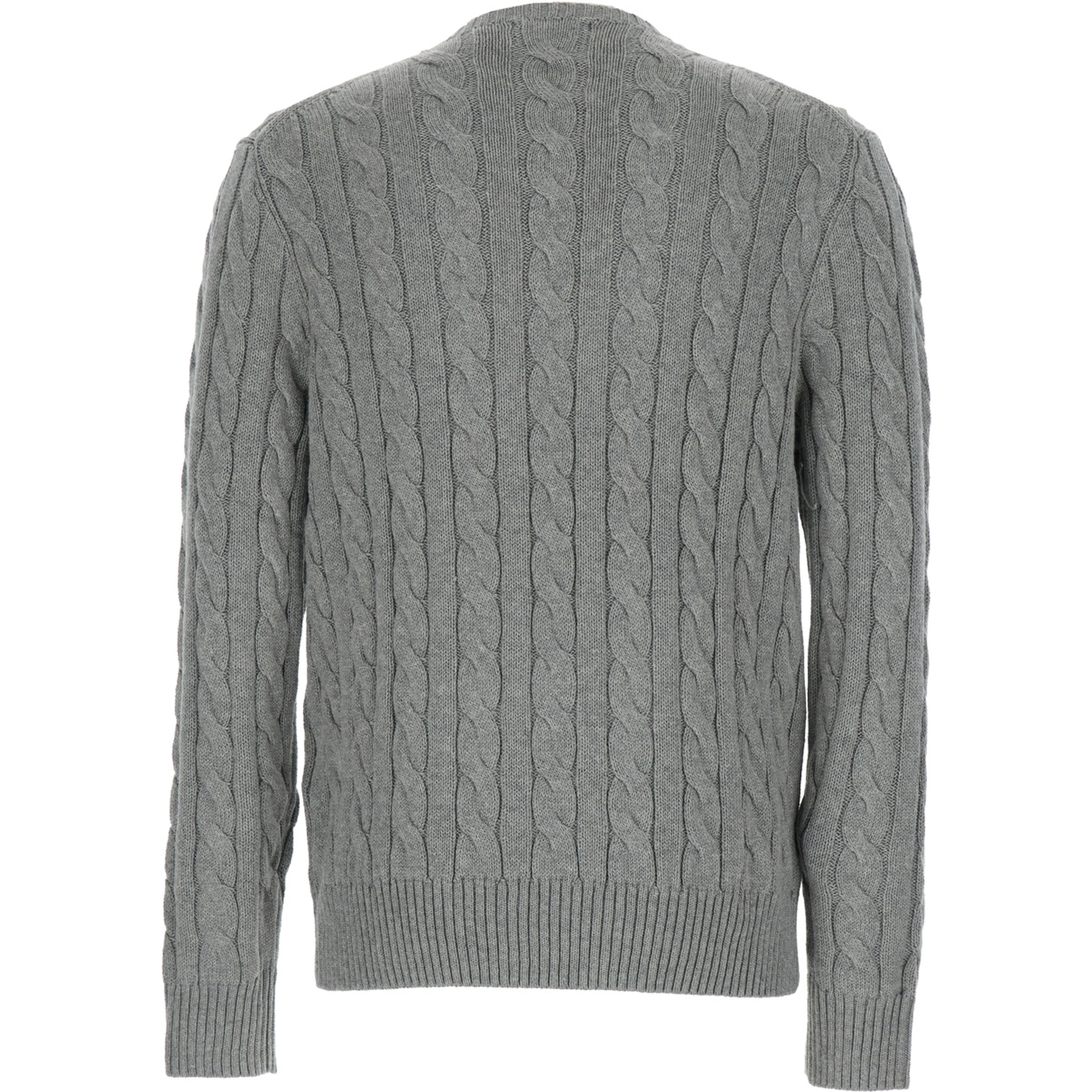 Crewneck Sweater with Pony Embroidery on the Front and Cable Knit in Grey Cotton for Men