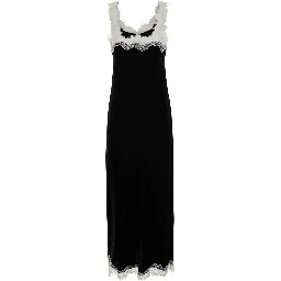 Black Long dress with spaghetti straps and all-over lace details in fabric for women