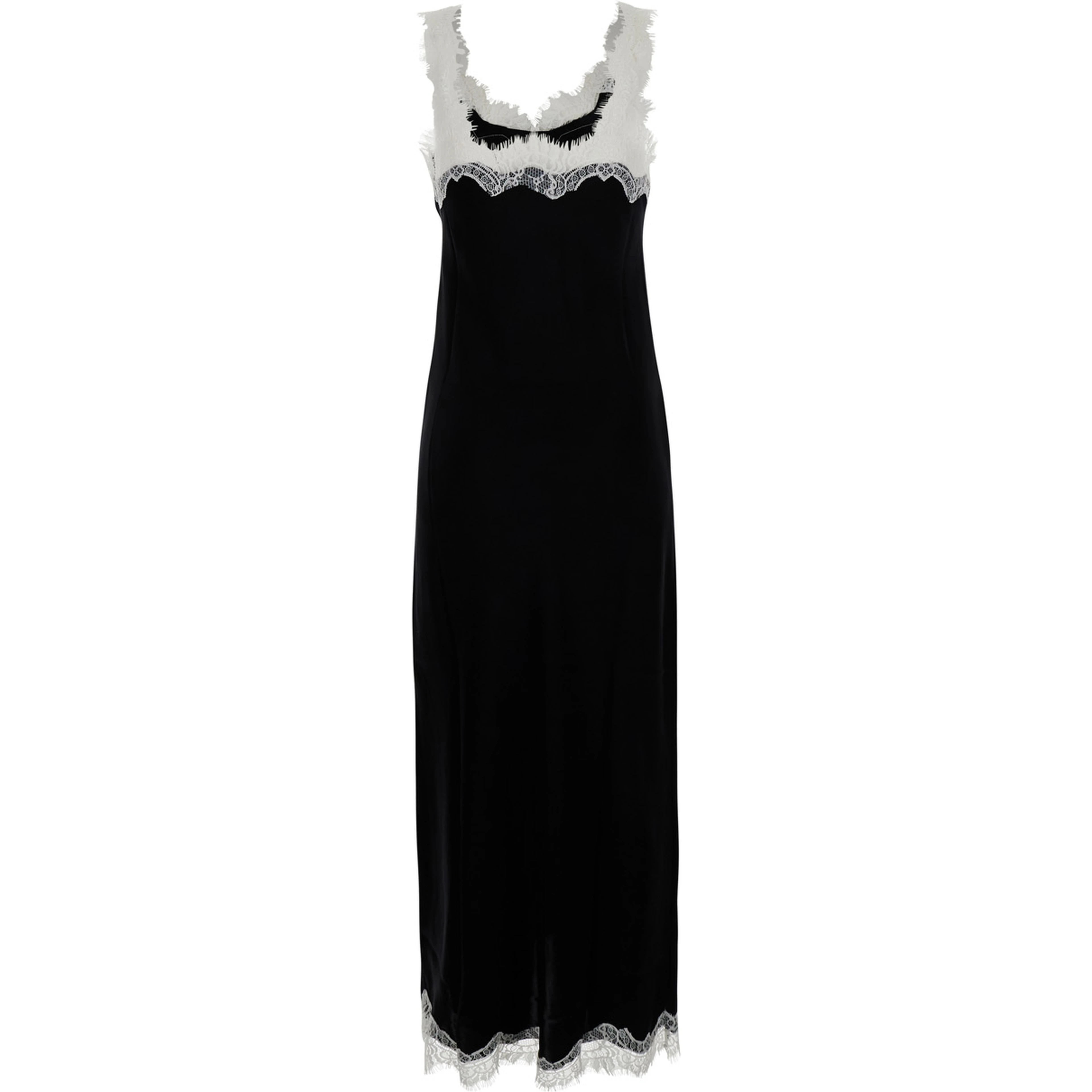 Black Long dress with spaghetti straps and all-over lace details in fabric for women