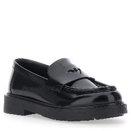 Black Loafers with Embossed Logo on the Front and Patent  Finish in Ecoleather Boy