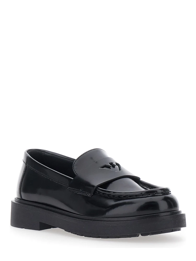 Black Loafers with Embossed Logo on the Front and Patent  Finish in Ecoleather Boy alternative