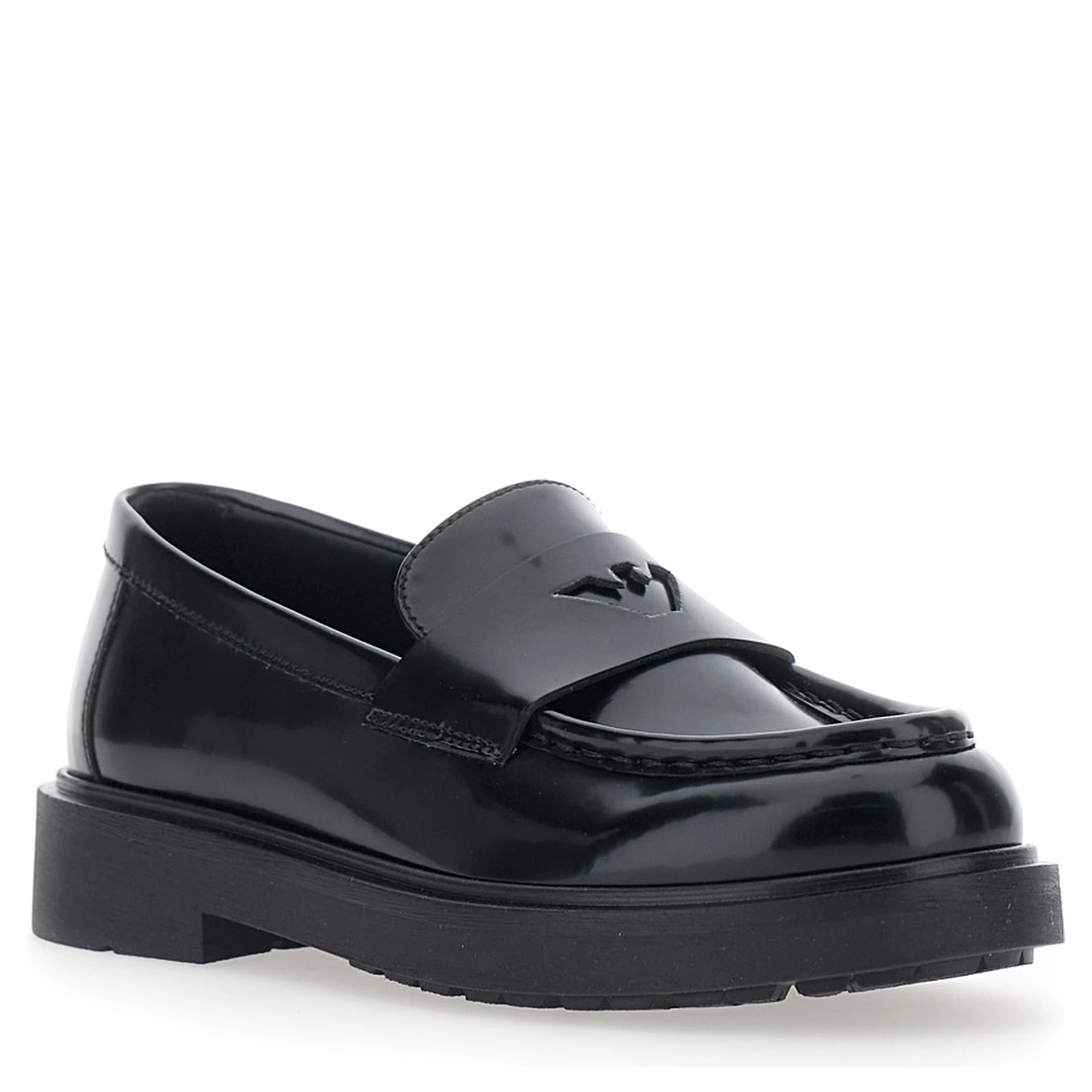 Black Loafers with Embossed Logo on the Front and Patent  Finish in Ecoleather Boy