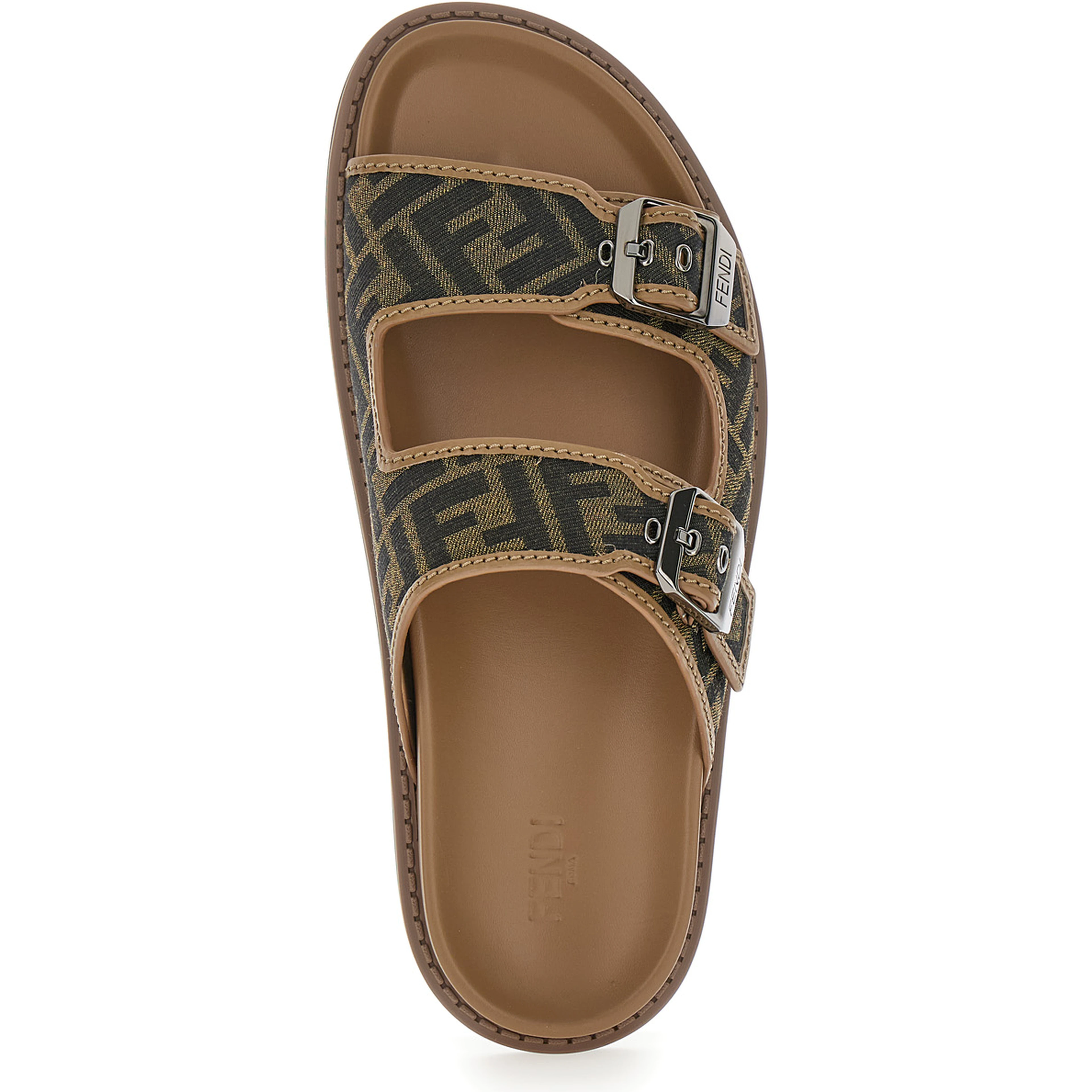 Brown Leather Fendi Feel FF Print Sandal for Men