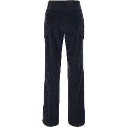 Blue Pants with Belt Loops and Five-Pocket Design in Corduroy for Women