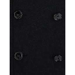 Black Double-Breasted Coat with Notched Revers in Cotton for Men