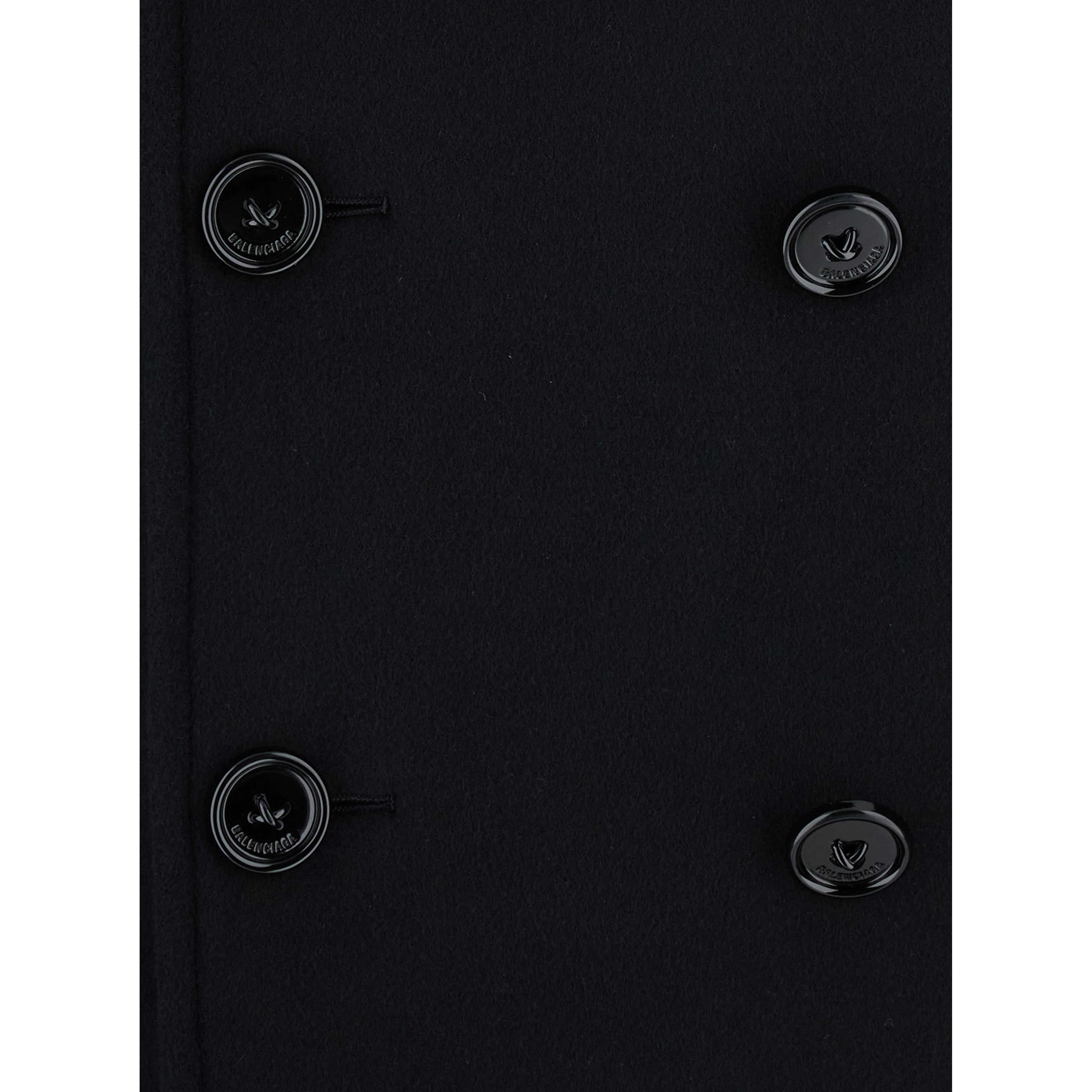 Black Double-Breasted Coat with Notched Revers in Cotton for Men