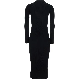 Black Dress with V-neck and logo detail on the front in Tech Fabric for women