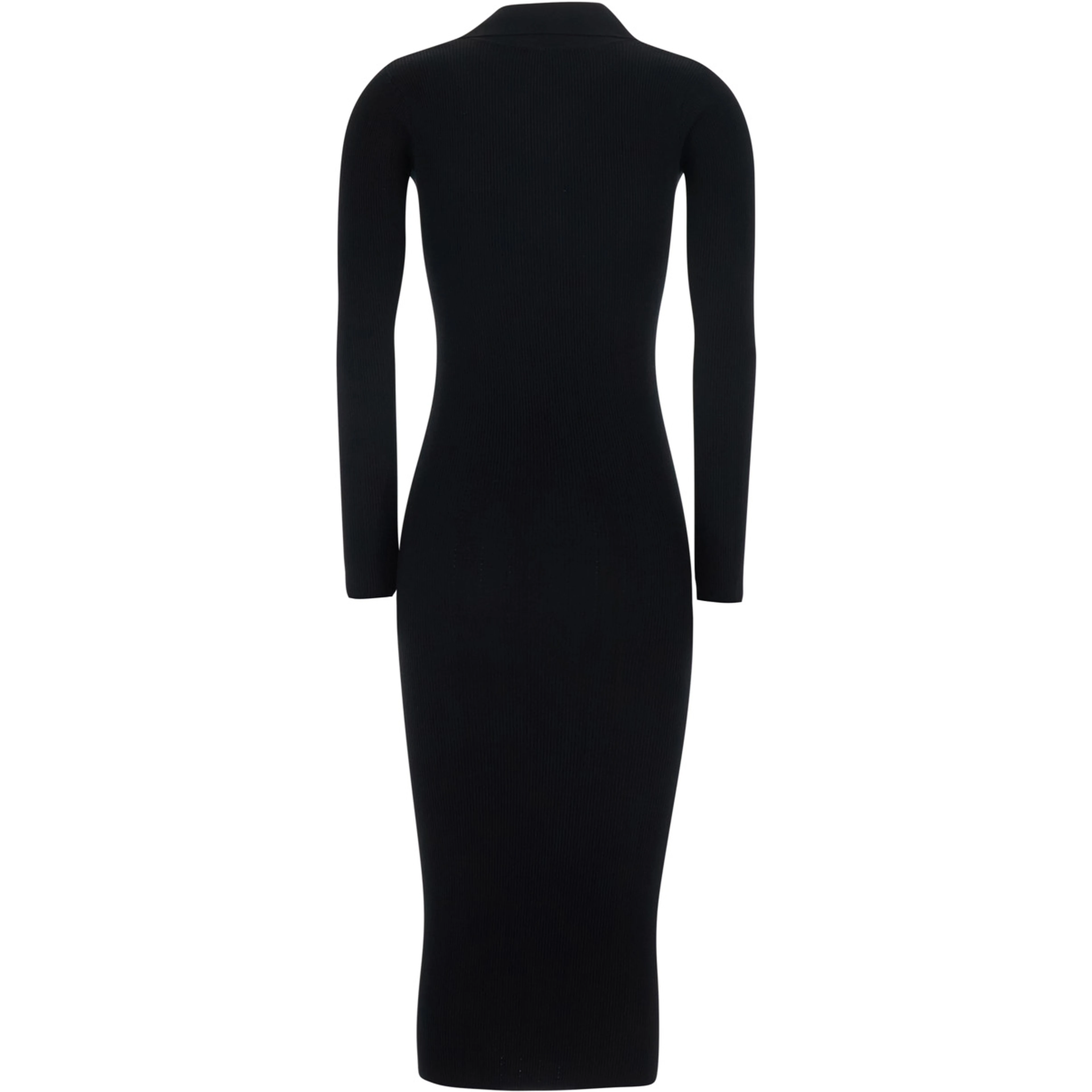 Black Dress with V-neck and logo detail on the front in Tech Fabric for women