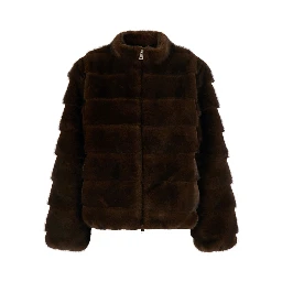 Brown Shearling with raised collar in eco-fur for women