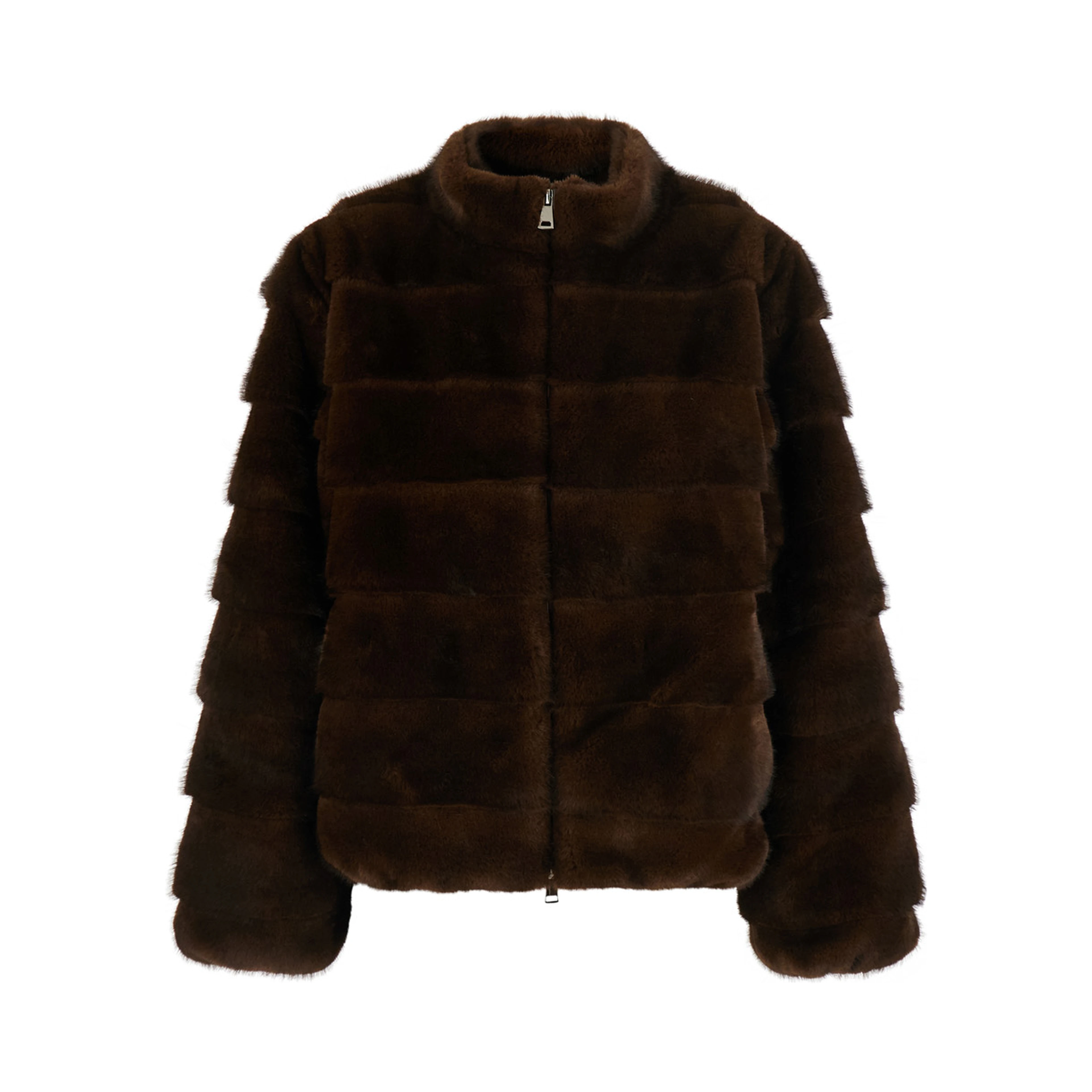 Brown Shearling with raised collar in eco-fur for women