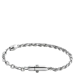 Silver Bracelet with Two Contrasting Chains and Press-Stud Closure in Sterling Silver for Men