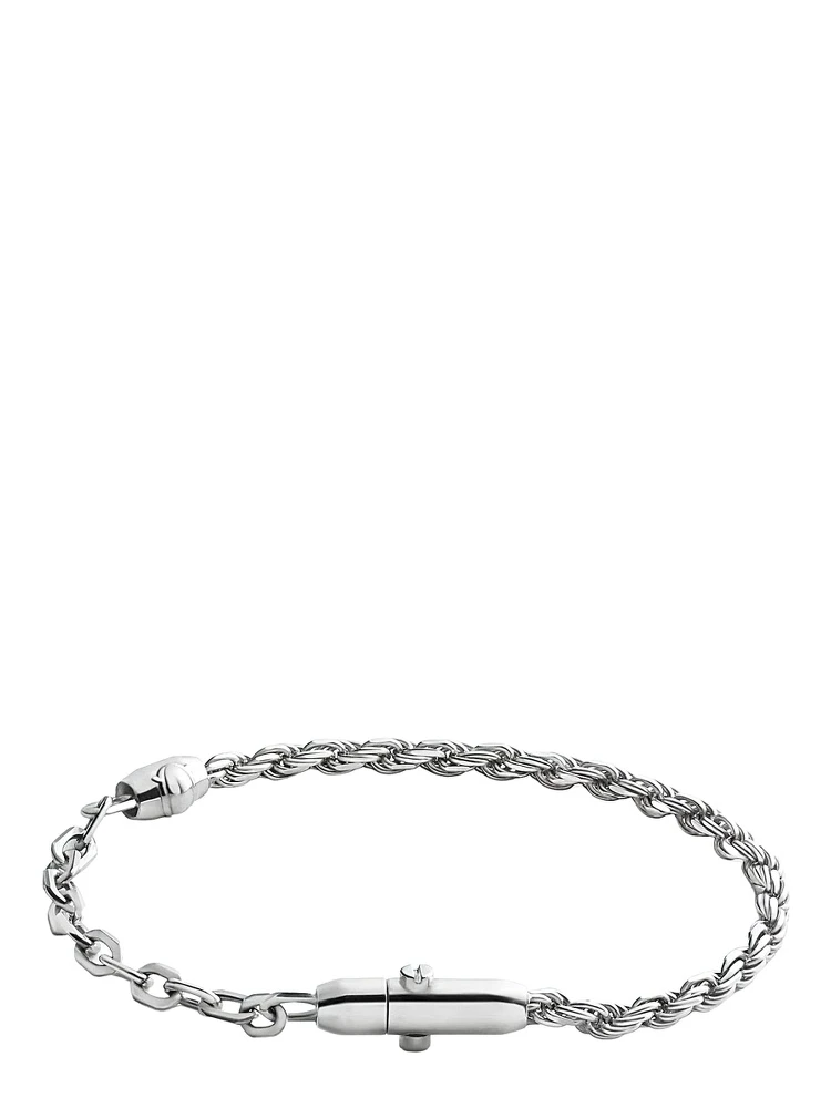 Silver Bracelet with Two Contrasting Chains and Press-Stud Closure in Sterling Silver for Men alternative