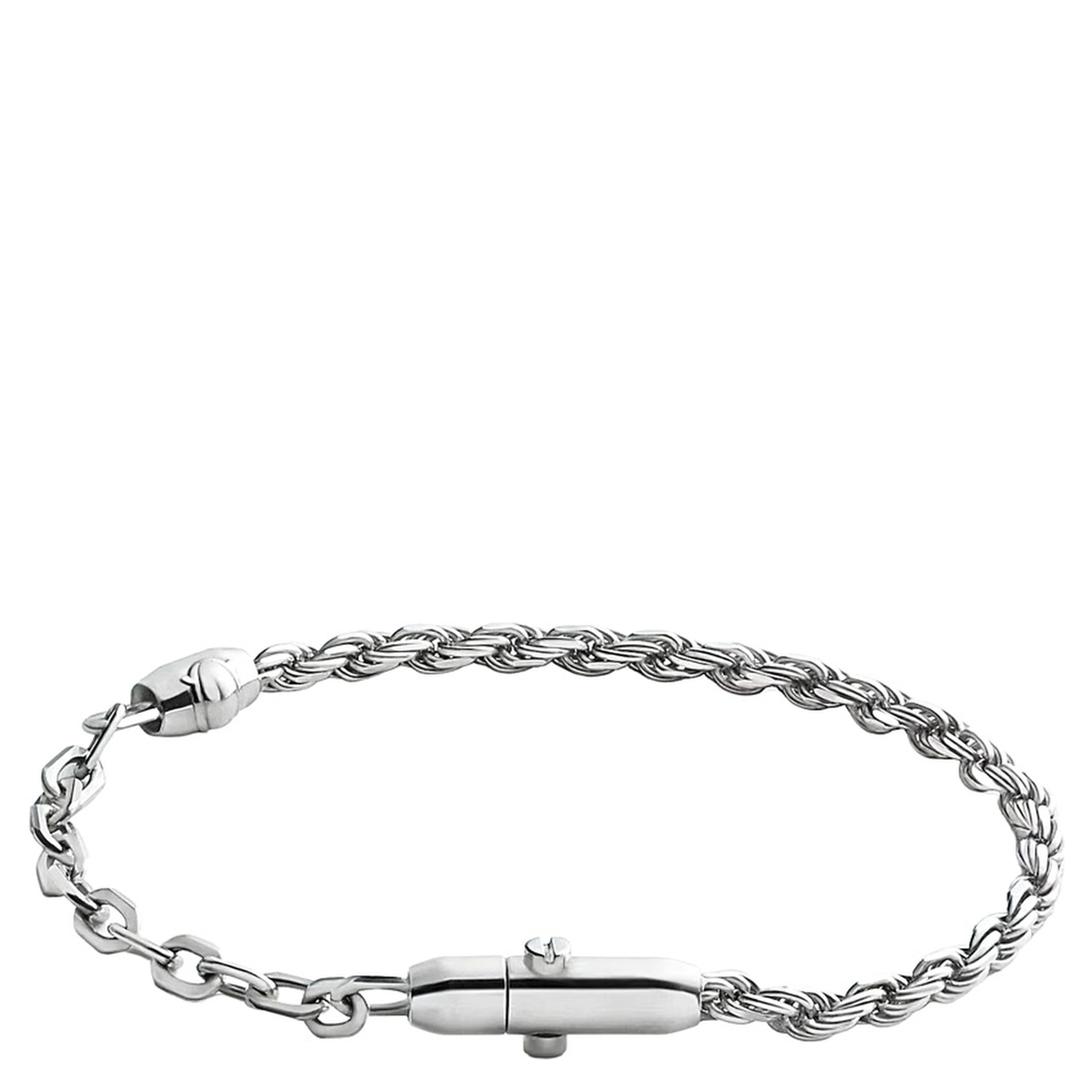Silver Bracelet with Two Contrasting Chains and Press-Stud Closure in Sterling Silver for Men