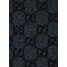 Fringed Edge Scarf with GG Jacquard Motif in Gray Cashmere for Men