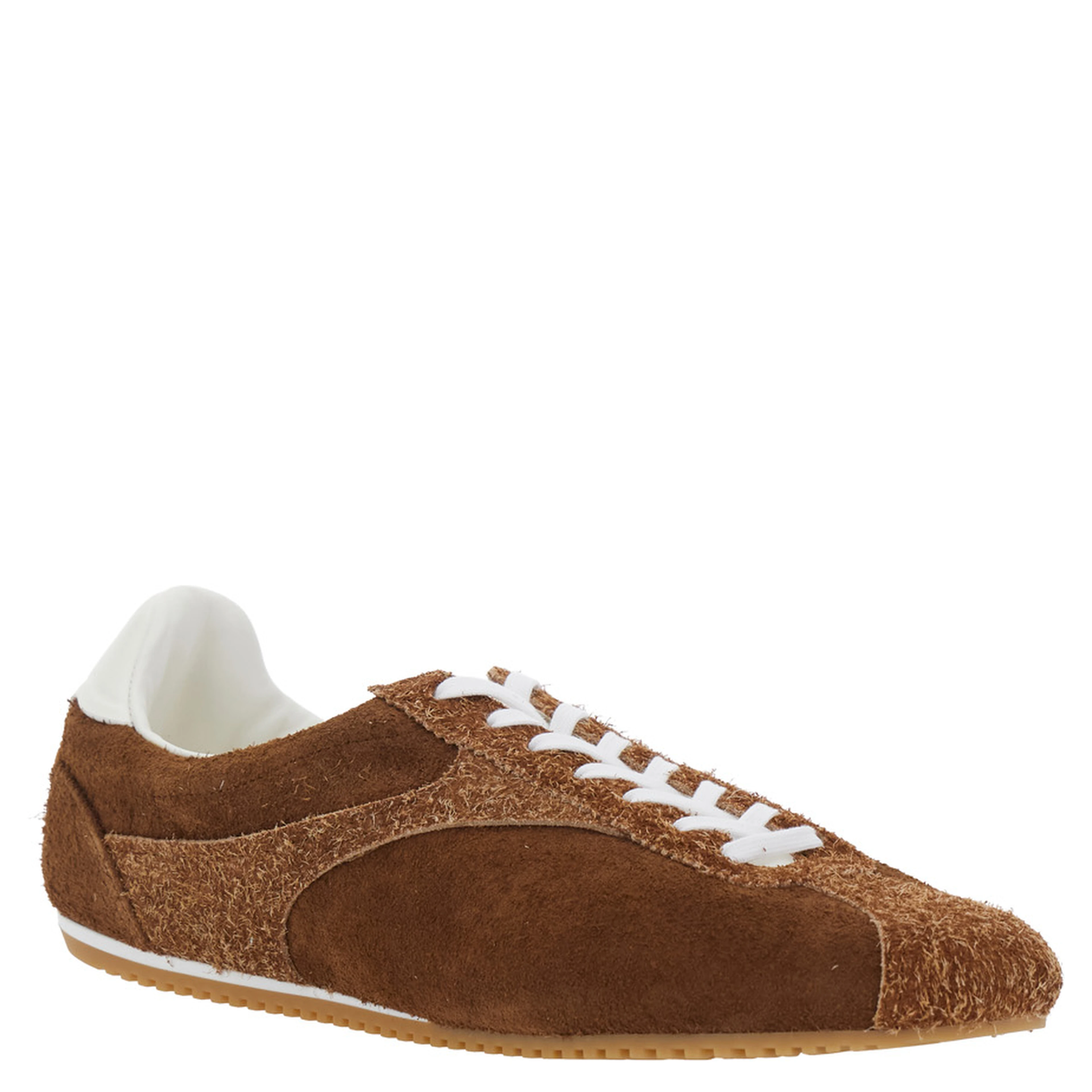 Brown Low Top Sneakers with Logo Patch on the Tongue in Suede for Men