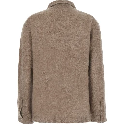 beige Sweater with classic collar and Patch pockets in wool and yak for women