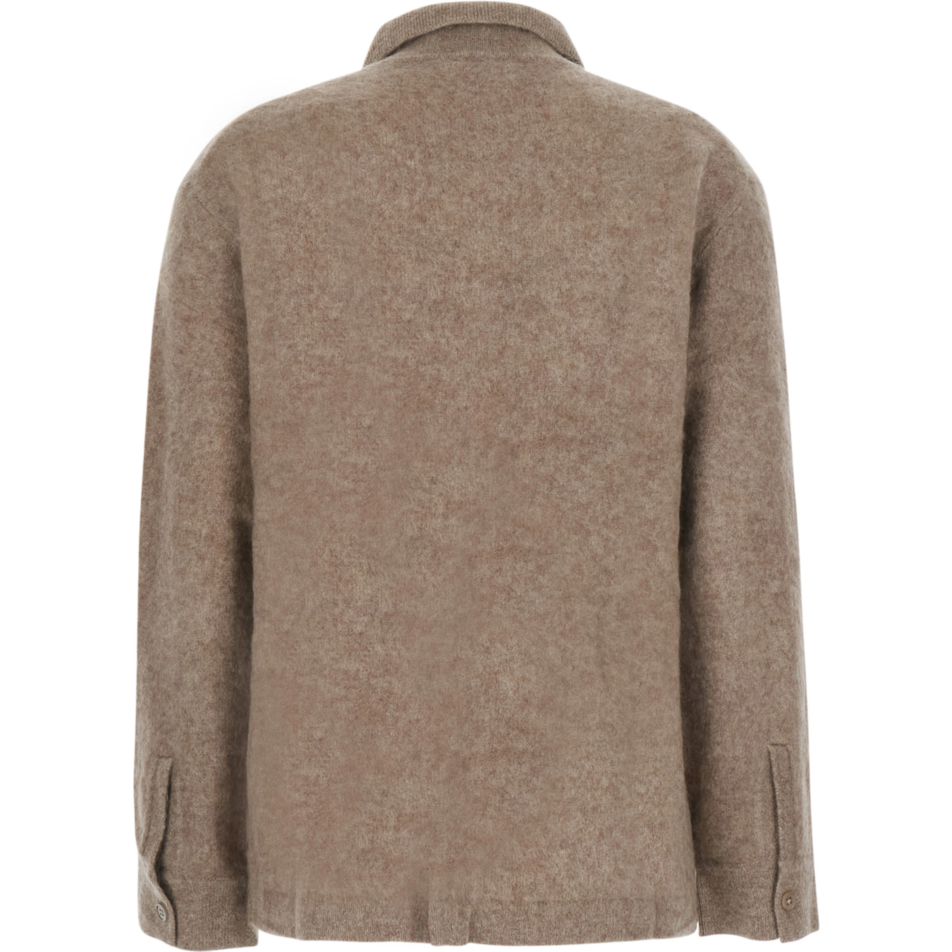 beige Sweater with classic collar and Patch pockets in wool and yak for women