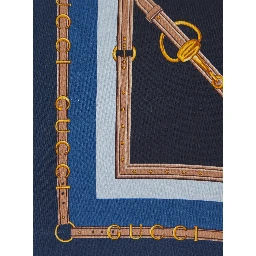 Blue Square Scarf with Equestrian Print in SIlk for Women