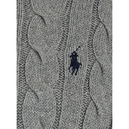 Crewneck Sweater with Pony Embroidery on the Front and Cable Knit in Grey Cotton for Men