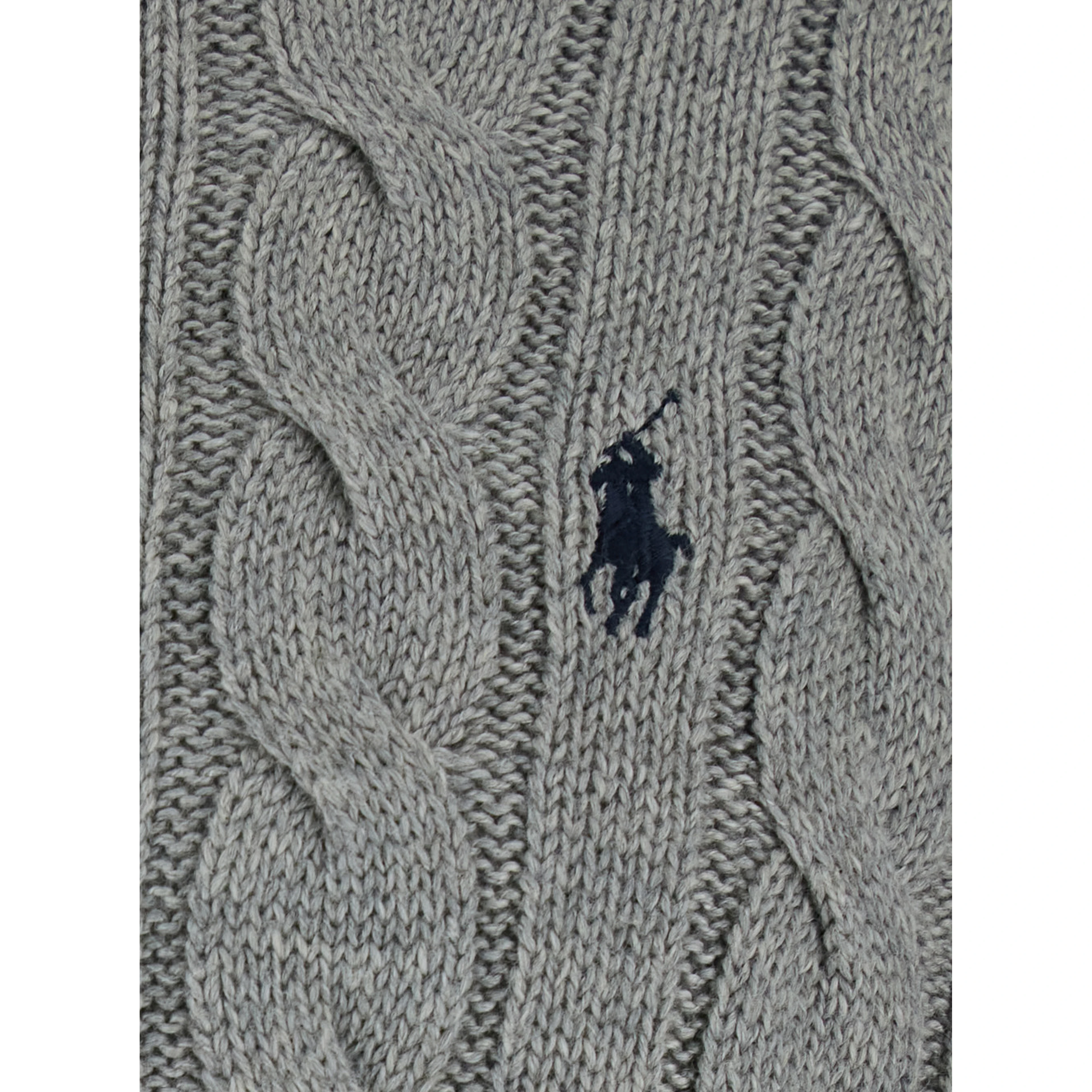 Crewneck Sweater with Pony Embroidery on the Front and Cable Knit in Grey Cotton for Men