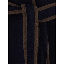 blue Coat with embroidery on the back and waist belt in fabric for women