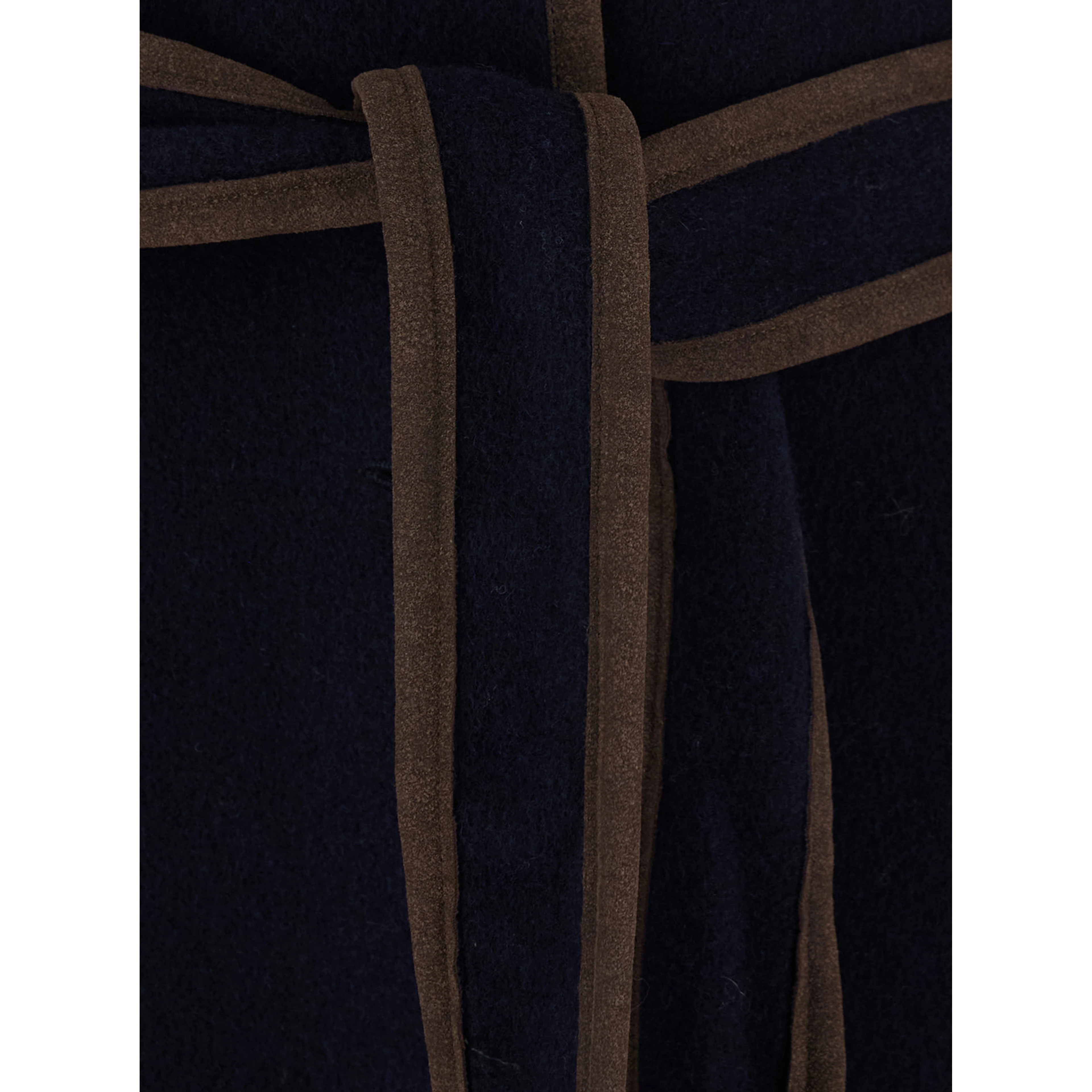 blue Coat with embroidery on the back and waist belt in fabric for women