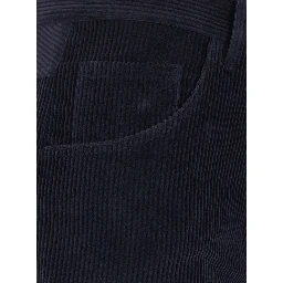 Blue Pants with Belt Loops and Five-Pocket Design in Corduroy for Women