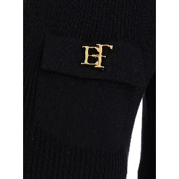 Black Dress with V-neck and logo detail on the front in Tech Fabric for women