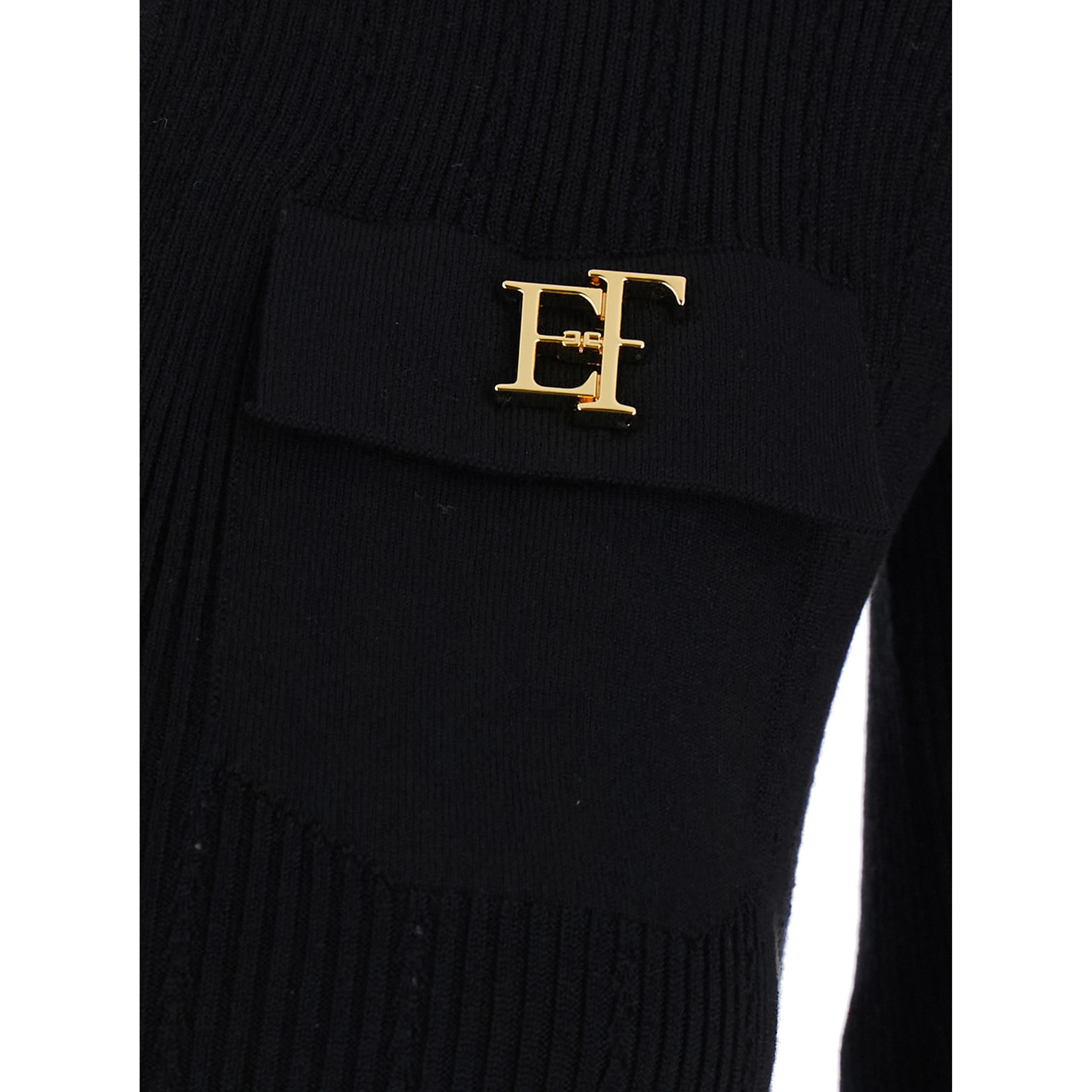 Black Dress with V-neck and logo detail on the front in Tech Fabric for women