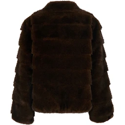 Brown Shearling with raised collar in eco-fur for women