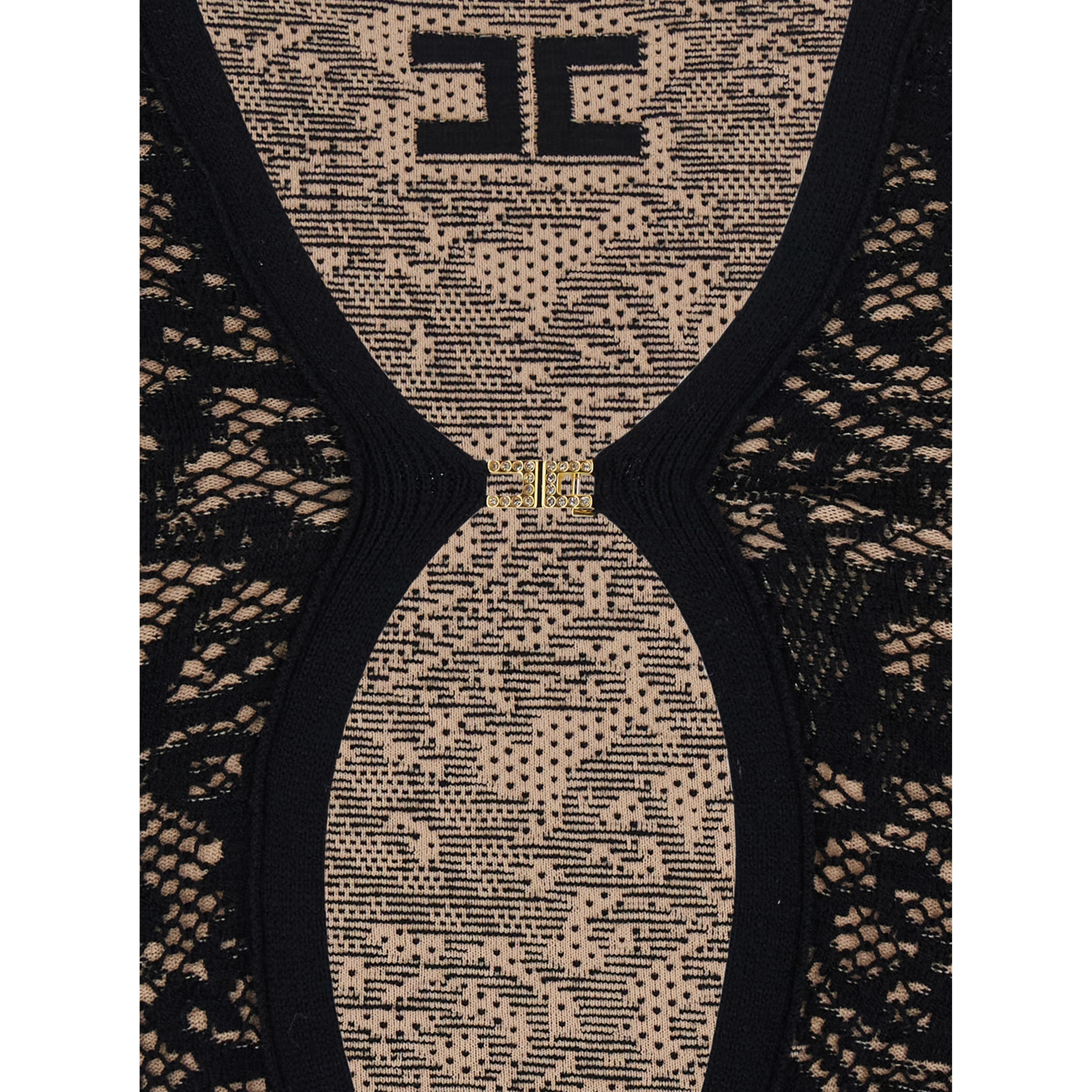 Black Dress with V-neck and all-over lace embroidery in Tech Fabric for women