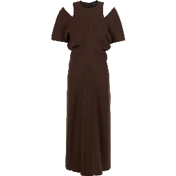 Brown Midi dress with cut-out shoulders in Tech Fabric for women