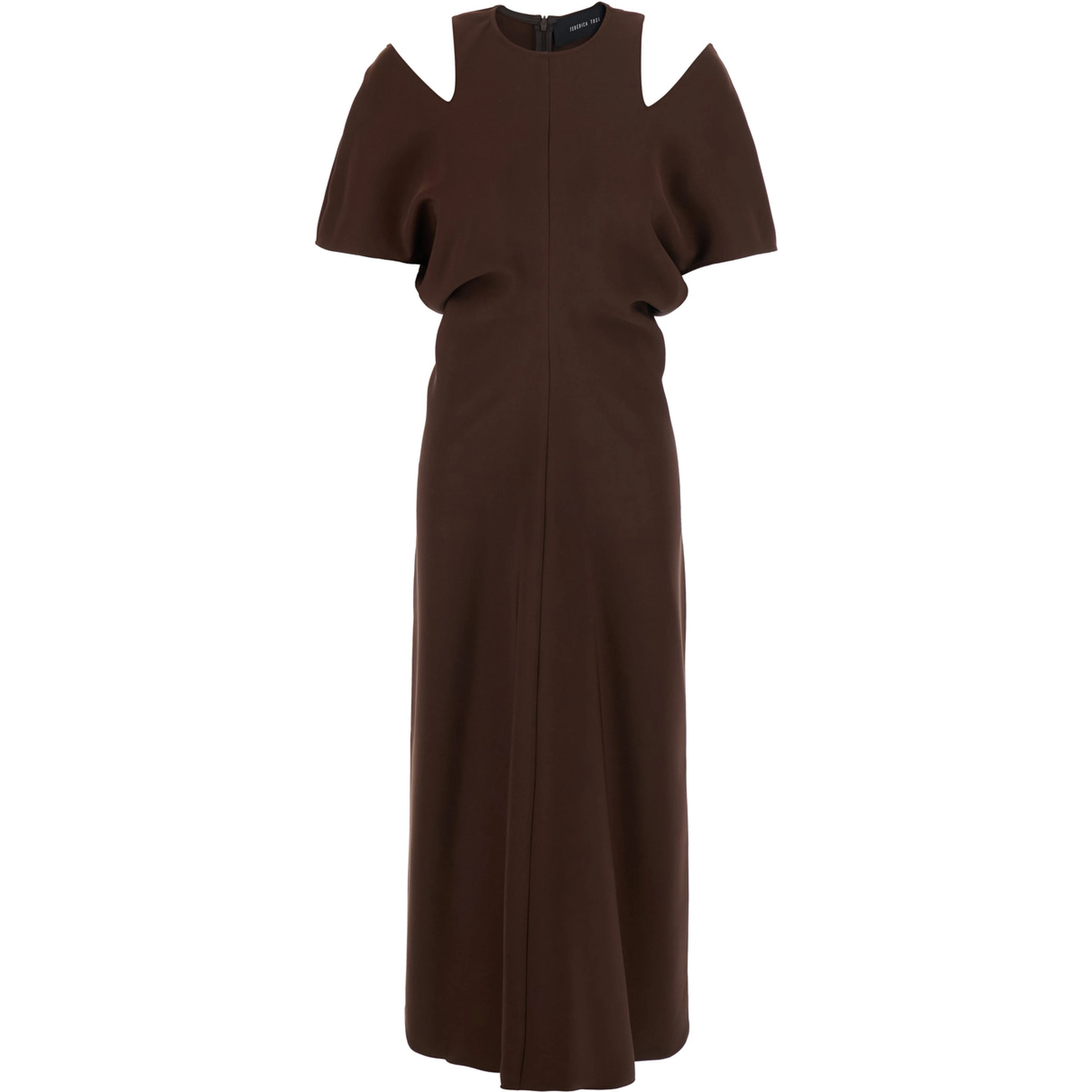Brown Midi dress with cut-out shoulders in Tech Fabric for women