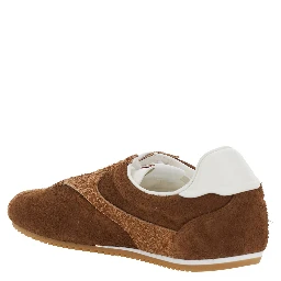 Brown Low Top Sneakers with Logo Patch on the Tongue in Suede for Men