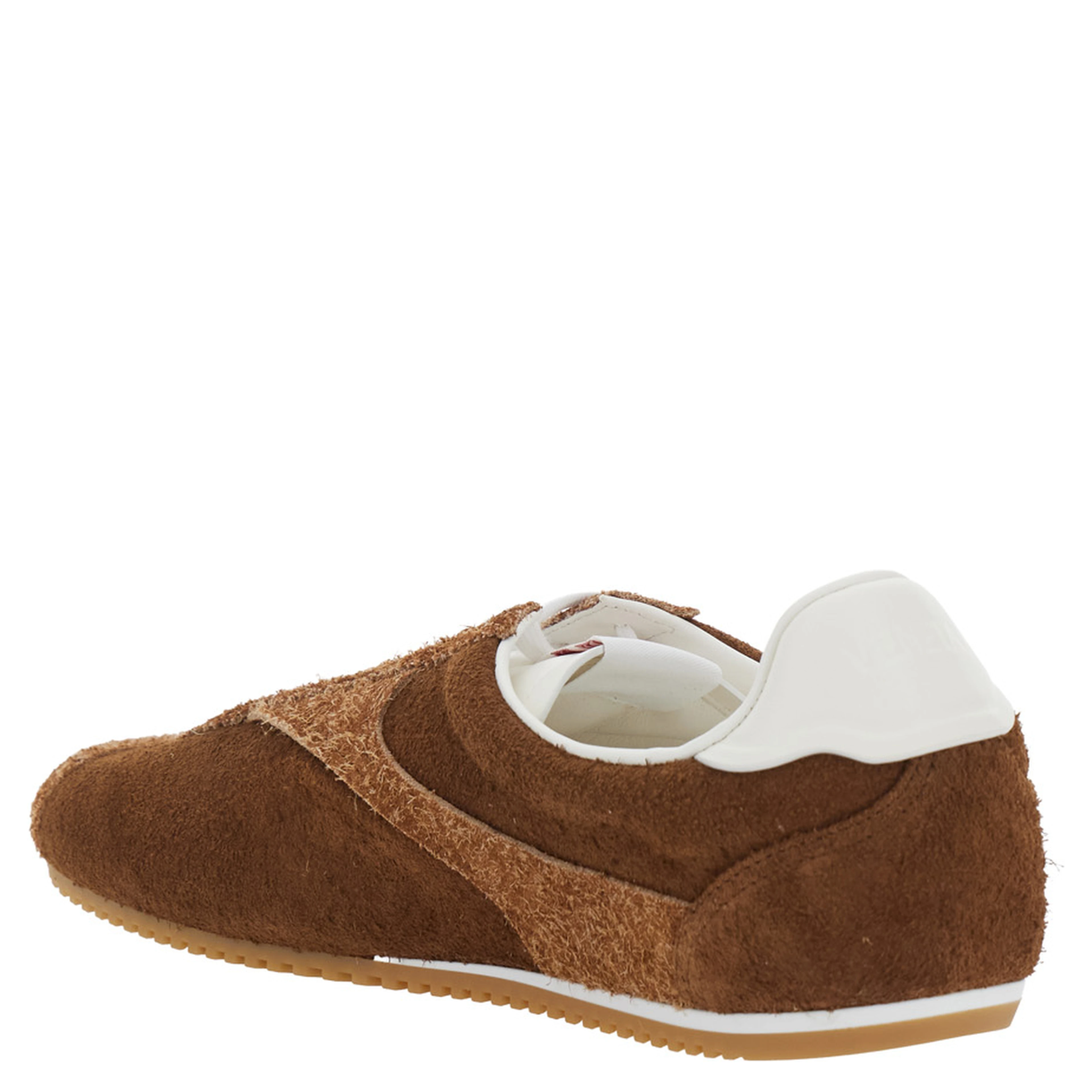 Brown Low Top Sneakers with Logo Patch on the Tongue in Suede for Men