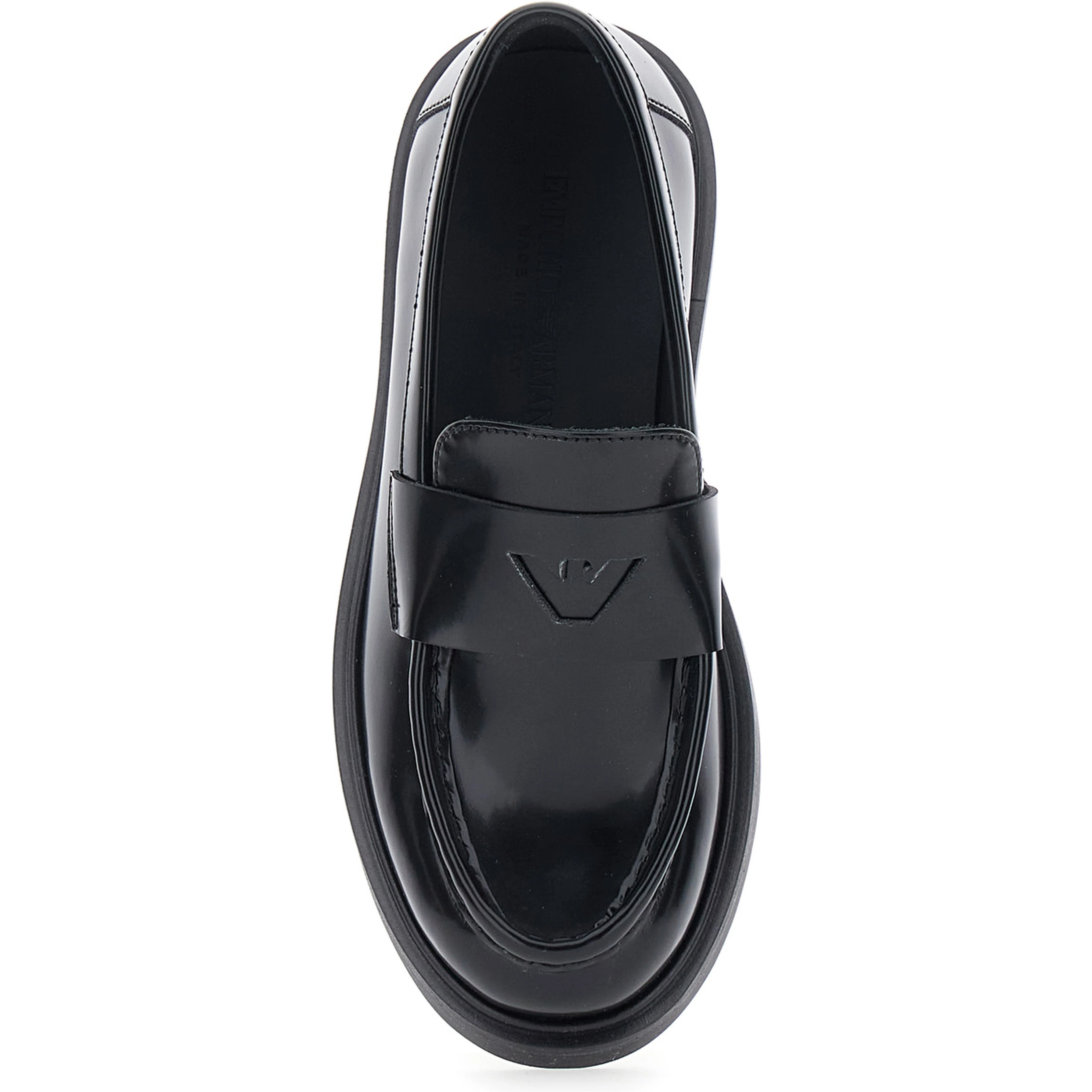 Black Loafers with Embossed Logo on the Front and Patent  Finish in Ecoleather Boy