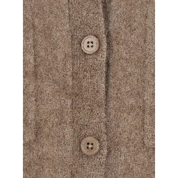beige Sweater with classic collar and Patch pockets in wool and yak for women