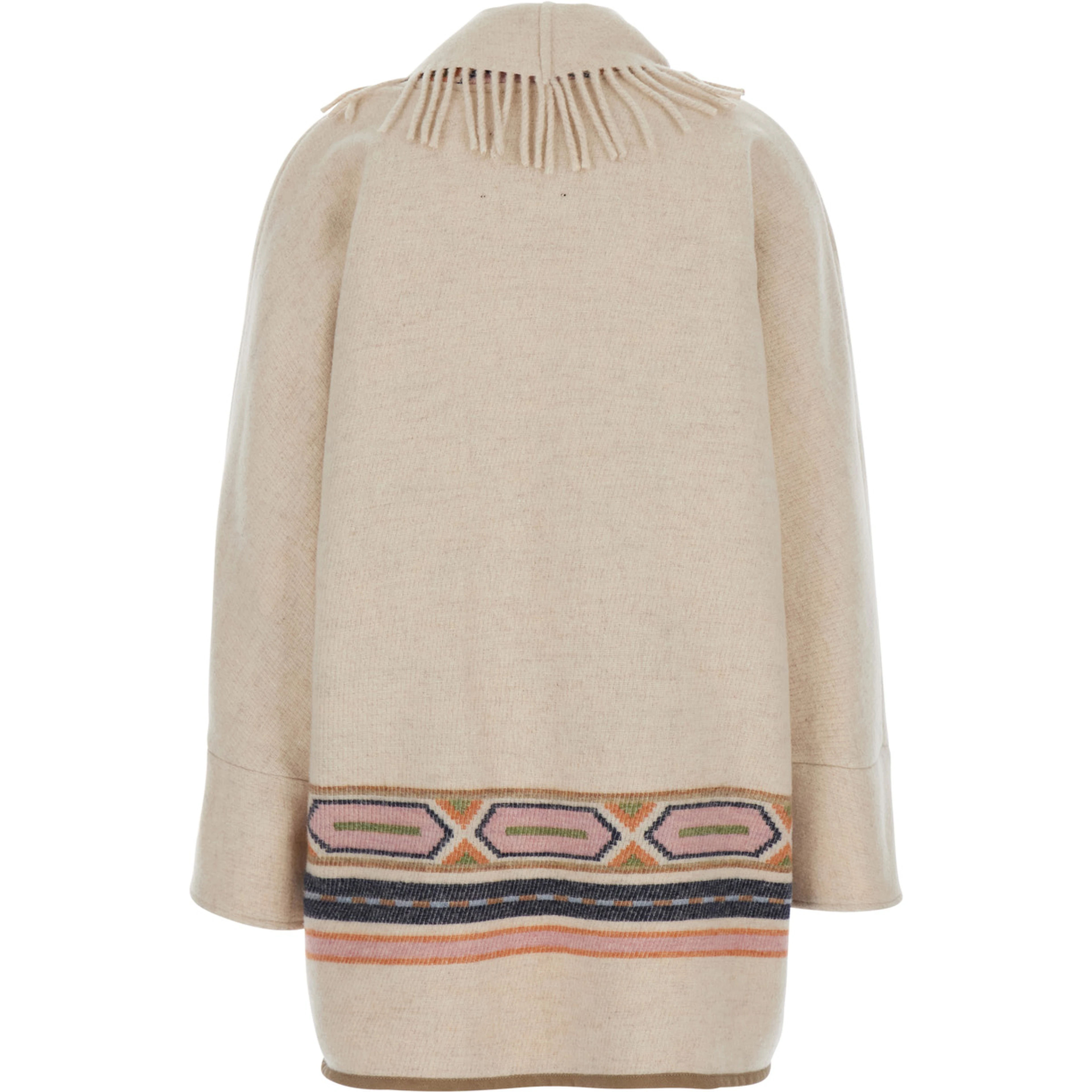 Navajo Beige Coat with front belt and geometric motif in fabric for women