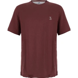 burgundy T-shirt with printed logo on the chest in cotton for men