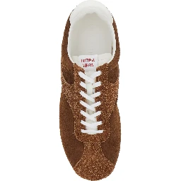 Brown Low Top Sneakers with Logo Patch on the Tongue in Suede for Men