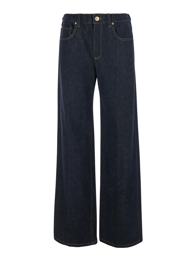 Blue Wide Leg Jeans with Monile on the Back in Denim for Women