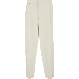 Beige pants with cuffed hem in cotton blend for men