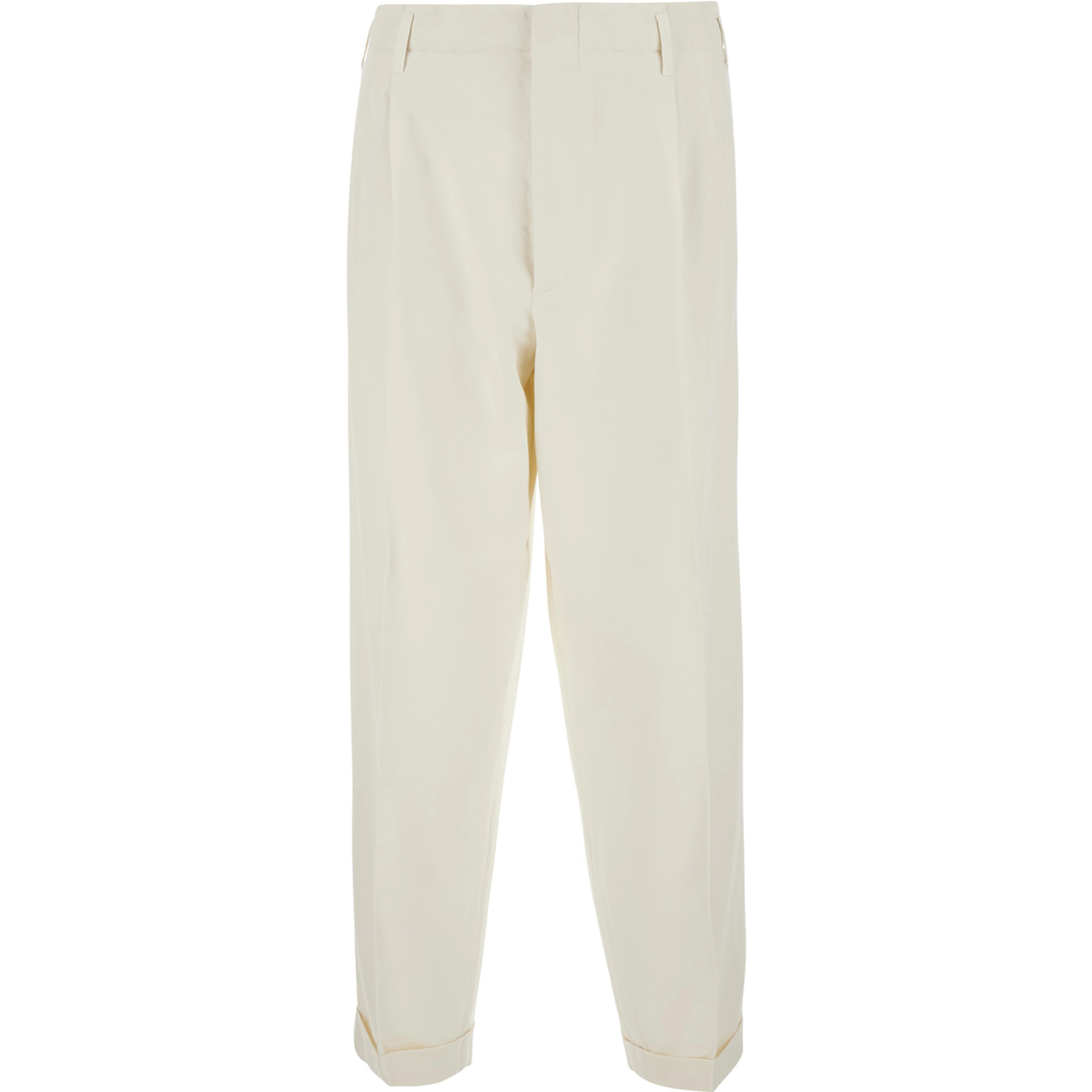 Beige pants with cuffed hem in cotton blend for men