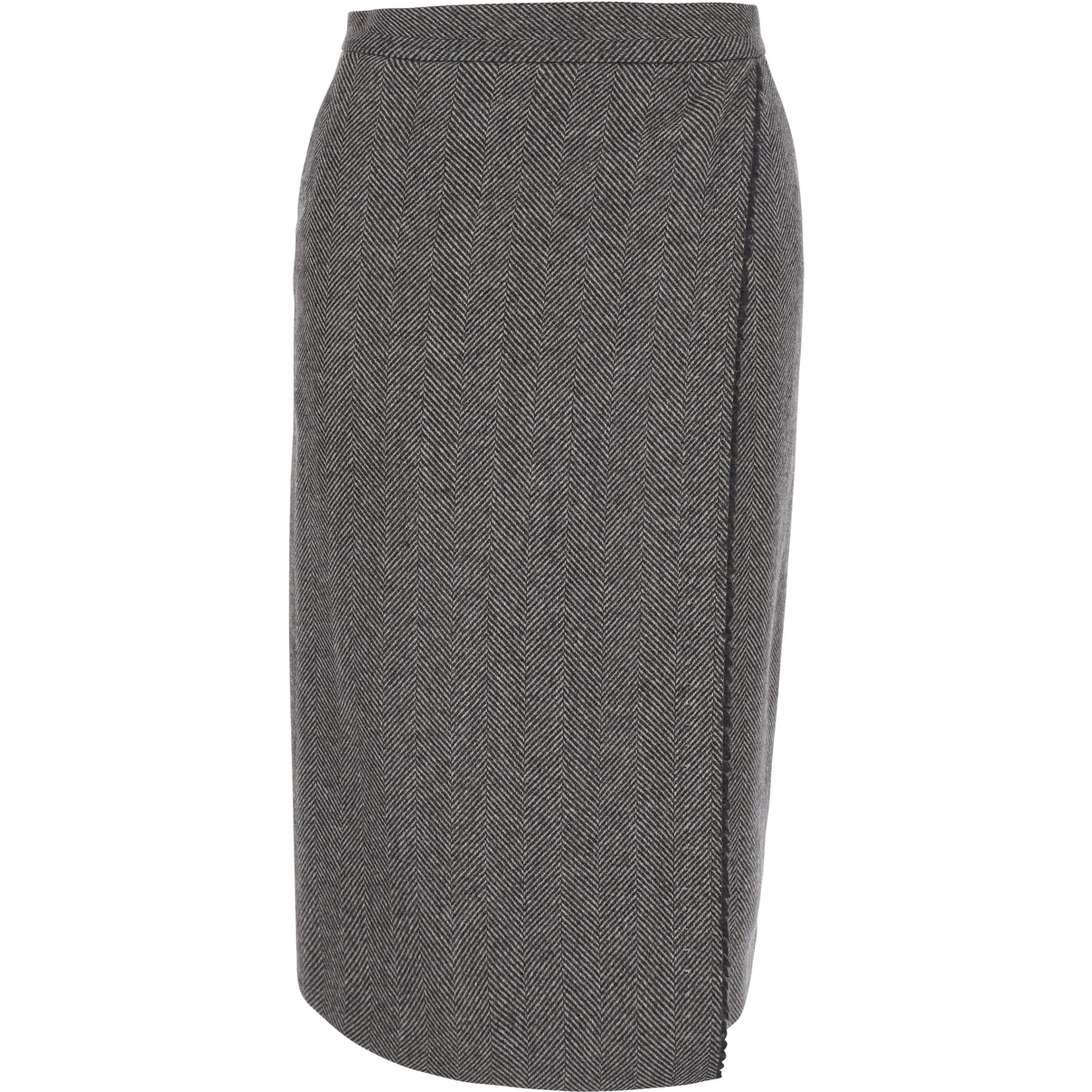 Svevia Grey Skirt with herringbone motif in wool blend for women